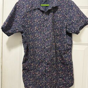 RVCA Men's Dark Blue Shirt with Colorful Pattern